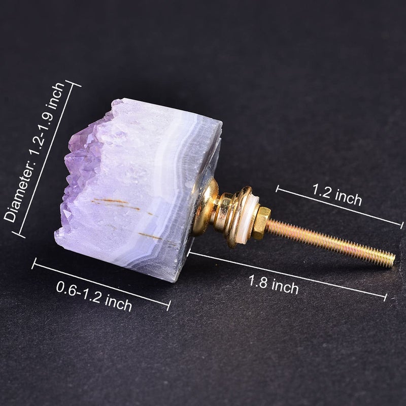 JIC Gem Set of 2 Amethyst Drawer Knobs Crystal Stone Cabinet Knobs Kitchen Cupboard Pull Handles - Image 2